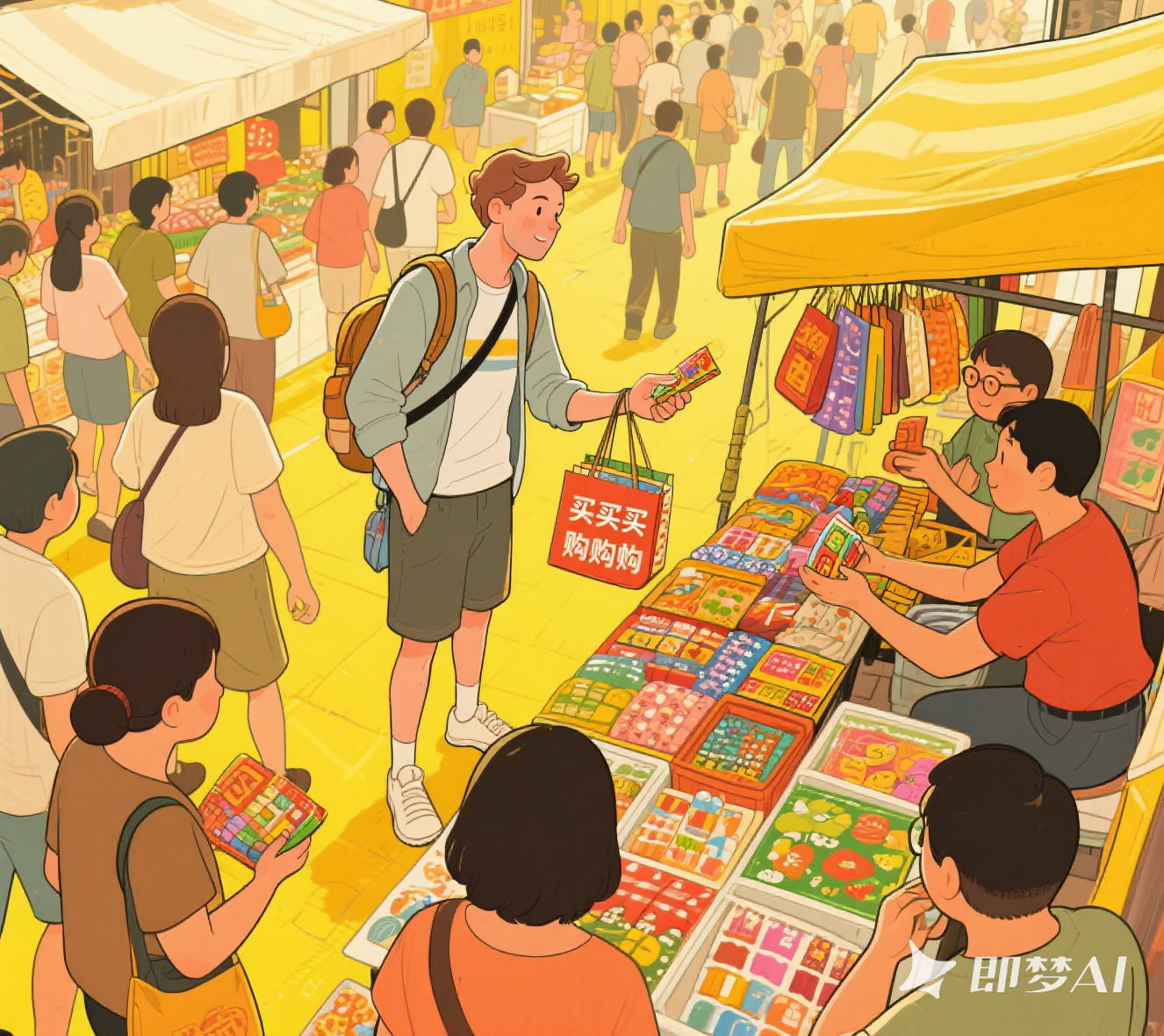 jimeng-2025-09-01-4992-请根据外国游客来到中国,在中国“买买买”生成一张漫画图_副本.png